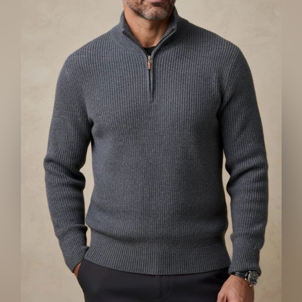 Tahari Gray Zip Up Sweater Classic Knit